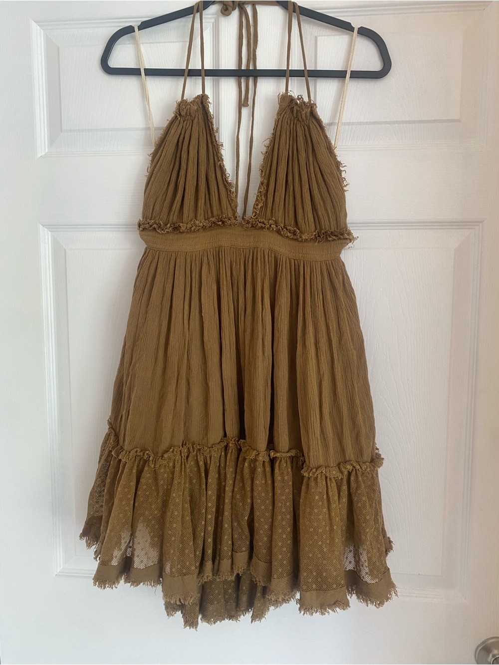 Free People Brown Boho Ruffle Halter Mini Dress